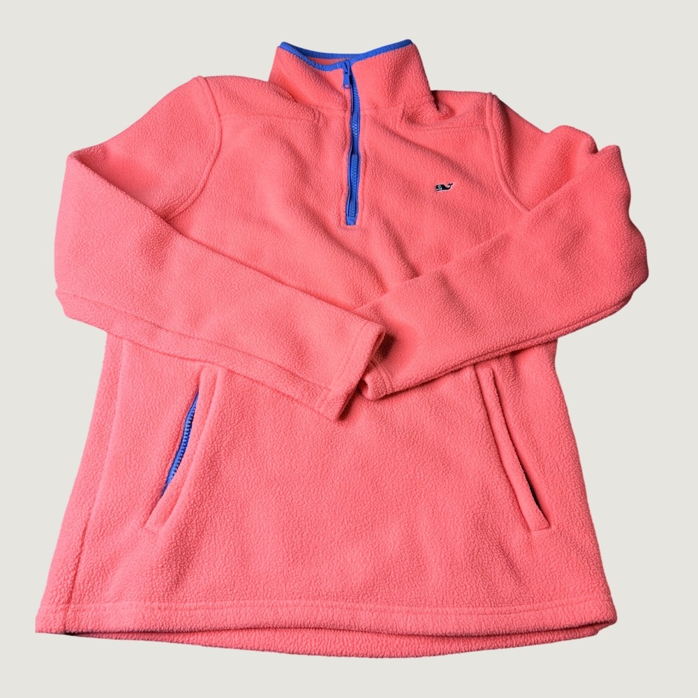 Vineyard Vines Fleece Pullover XS Coral Pink Quarter Zip Whale Logo